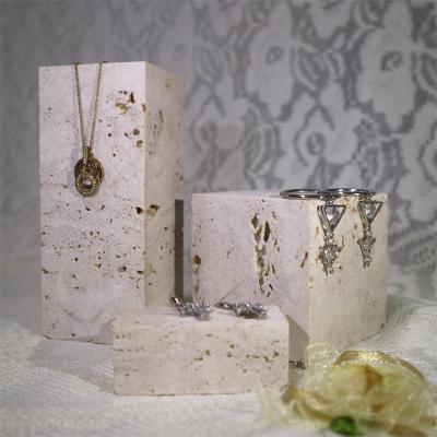 China Modern Natural Marble Cuboid Beauty Jewelry Display Dish Tunnel Net Travertine Stone for sale