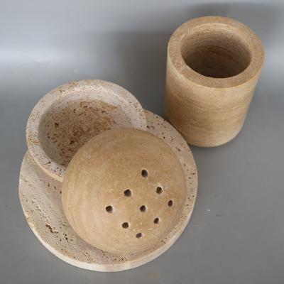 China TY AROMATIC Natural Marble Travertine Marble Wooden Sphere Incense Holder Censer for sale