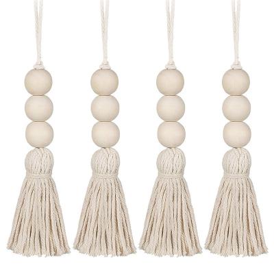 China Simple 36cm Bohemian Style Cotton Rope Tassel Beaded Door Pendant Kids Cabinet Wall Home Decoration for sale