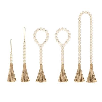 China Modern Nordic Original Tassel Hemp Color Wooden Beads Rope Hanging Home Curtain Strap DIY Jewelry Handmade Accessories Decorations for sale