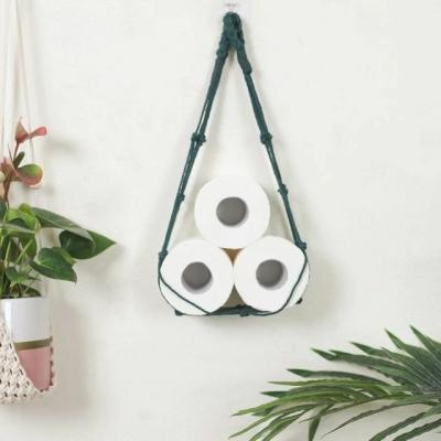 China Bathroom Living Room Wall Hanging Roll Paper Bag Magazine Book Cotton Rope Bohemian Style Simple Hanging Basket Storage Rack for sale