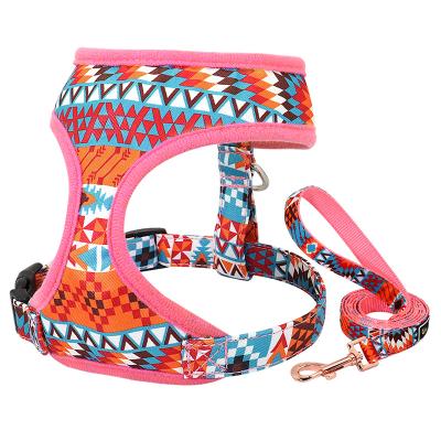 China 2021 Fashion Fancy Fashion Fancy Polyester Geometric Pattern Breathable Cotton Nylon Luxury Padded Dog Leash And Harness Set for sale