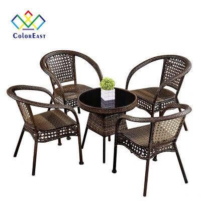 China Modern Outdoor Use 1 Table With Glass Casual Chairs 4 PE Rattan Office Table Set CECT013 for sale