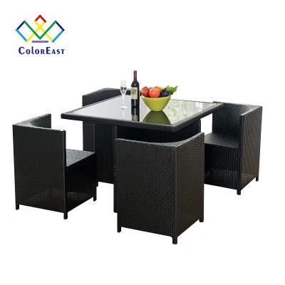 China Modern Glass Frame PE Rattan Cover Metal Pattern Office Casual Outdoor Table Set CECT014 For Leisure Time for sale