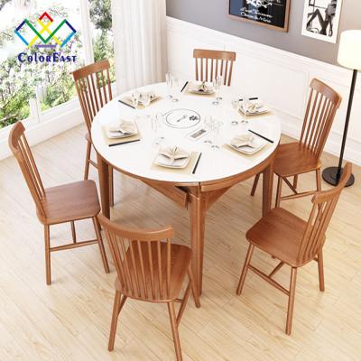 China Modern Tempered Glass Living Room 1+6 Sets Dining Table And Chair Set Rubber Wood Furniture CEDT009 for sale