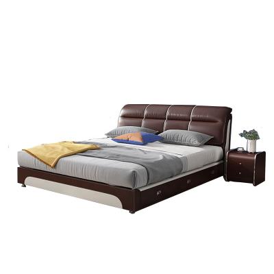 China (Other) Factory Direct Sale Bed Frame Furniture Modern Double Adjustable Solid Wood Leather Bed With Storage CELB004 for sale