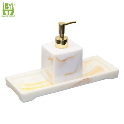 China Sustainable Multi-colors Marble Resin Hotel Bathroom Restaurant Washroom Table Appliances Resin Bathroom Cleaning Set Set for sale