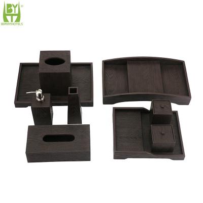 China Sustainable Natural Willow Wood Grain Resin Hotel Bathroom Set Organizer Resin Bathroom Container Set for sale