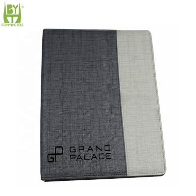 China Luxury High Quality Metal Clip Folder A4 Guide Hotel Service Directory Hotel Service Conference Leather Folder for sale