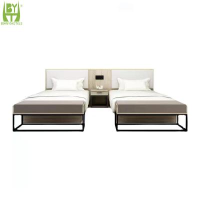 China Hotel Standard Comfortable Wood Furniture Simple Solid Wood Modern Double Bed for sale