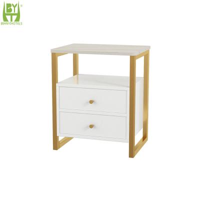 China Easy To Clean Table Warm White Hotel Bedside Bedroom Adjustable Vending Drawer Night Stand for sale