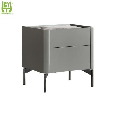 China Two Drawer Bedroom Furniture Night Stand Storage Cabinet Marble Hotel Easy Clean Home Bedside Table for sale