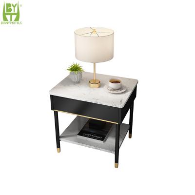 China Luxury Modern Hotel Bedside Table Bedroom Convenience Storage Night Stand Black And White Easy To Clean for sale