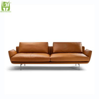 China Comfortable High End Home Orange Leather Hotel Living Room Simple Modern Sofa for sale