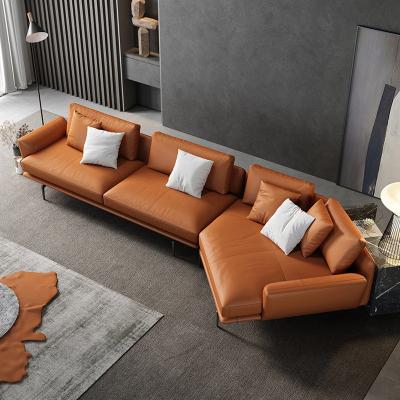 China 2022 Style Comfortable High Quality Home Orange Leather Hotel Living Room Simple Modern Sofa for sale