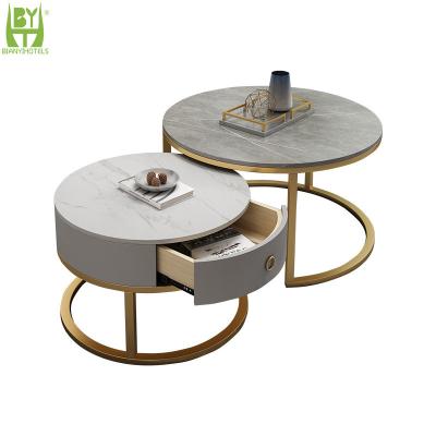 China Iron Metal Marble Round End Side Tea Table Marble Gold Coffee Table Set Cozy Modern Living Room for sale