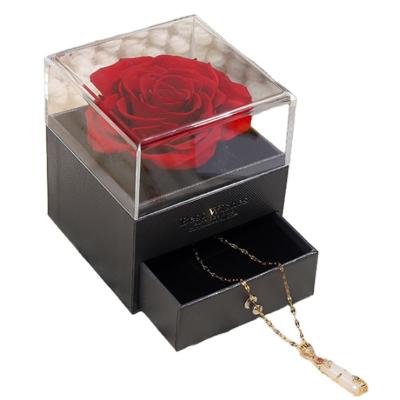 China Environmental protection green hot sale custom made luxury jewelry box preserved roses gift box for Valentine's Day for sale