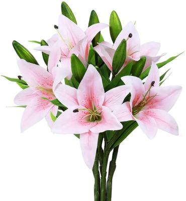 China Environmental protection wholesale green artificial latex material real touch lily flowers for home wedding decoration for sale