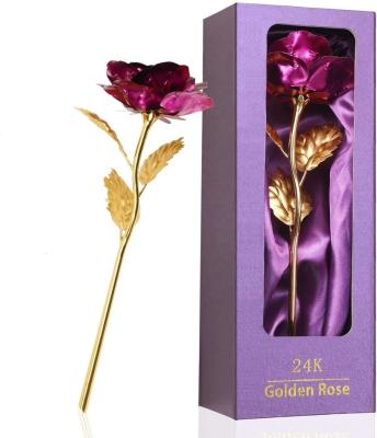 China Vintage 24k Gold Rose Flower Wedding Creative Gift 24K Gold Plated Rose For Valentine's Mother's Day Gift for sale