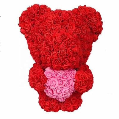 China Environmental Protection Green Plant Colorful Foam Rose Bear Artificial Flower Bear For Gift for sale