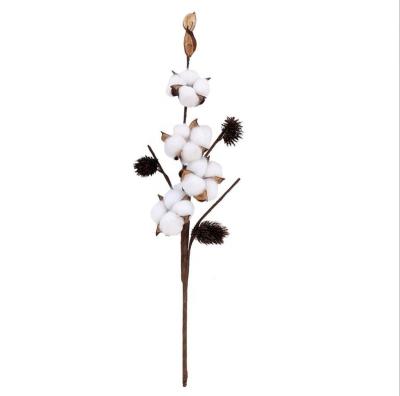 China Environmental Protection Cotton Artificial Flower Green Wholesale White Cotton Flower Balls Stem for sale