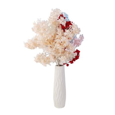 China Environmental Protection Silk Flower Artificial Flowers Pole Tall Snowflake Cherry Blossoms Wedding Green White Home Decoration for sale