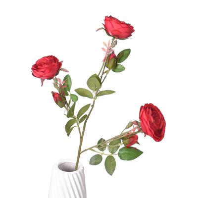 China Green Environmental Protection 6 Heads Rose Artificial Flowers Round Rose Wedding Home Decoration Tea Rose Flower Arrangement for sale