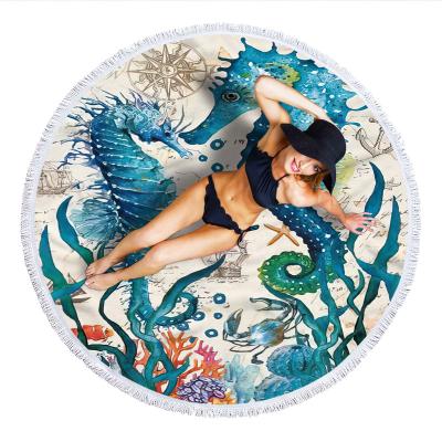 China Custom Microfiber Child Safe Tassel Fashion Circle Round Shape Digital Printing Animal Print Beach Towels for sale