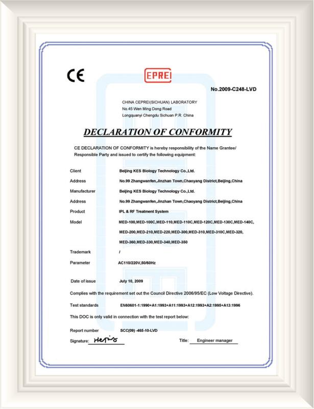 CE EPRE certificate - Beijing KES Biology Technology Co., Ltd.