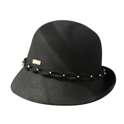 China New stylish and stylish fisherman bow fashion autumn and winter wool hat pearl chain bucket hat for sale