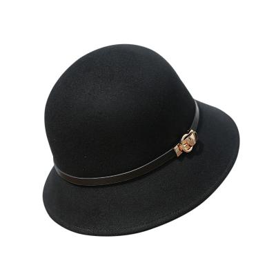 China Casual Monochrome Belt Wool Autumn Bucket Dome Sunscreen Fisherman Hat for sale