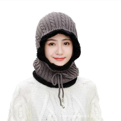 China Neutral Unisex Winter Thickened Fleece Lined Thermal & Windproof Wool Scarf & Dual Use Knitted Earflaps Hat for sale