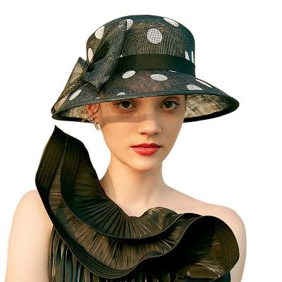 China European and American elegant canvas girl's retro style character top British bucket hat banquet dress evening hat gauze polka dot hat for sale