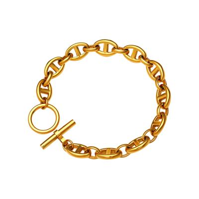 China FASHIONABLE OT Hog Toggle Nose Bracelet 2023 Cuban Link Chain Bracelet 18k Gold Plated Stainless Steel Chain Bracelet for sale