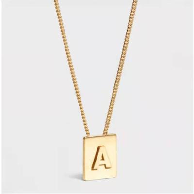 China TRENDY Alphabet Necklaces , Necklace Initial Letter Pendant Gold Plated Stainless Steel Custom Square Gold Plated Initial Necklace for sale