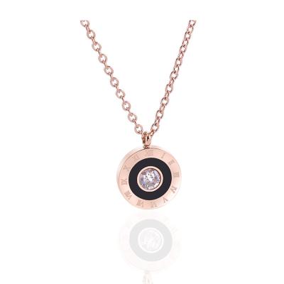 China Roman Number Rose Necklace Gold Plated Silver Stainless Steel Set Rose Necklace With Rose Stainless Steel Pendant Necklace for sale