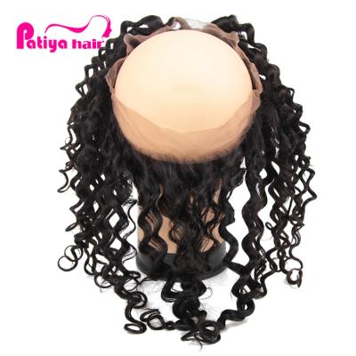 China With free shipping online shopping elastic band ear to ear lace closure 360 ​​deep wave loop pre-plucked 360 frontal closure for sale