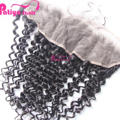 China Raw Unprocessed Deep Frontal Free Part Natural Color 13x4 Lace Closure Curly Virgin Virgin Hair Extension Brazilian Hair Headbands Pre Plucked Natural Hairline for sale