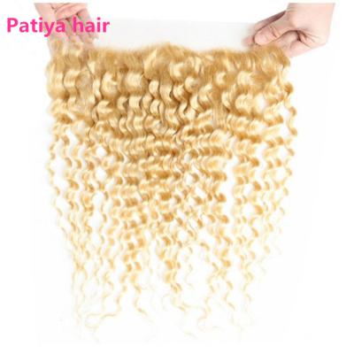 China Natural Hairline With Baby Hair Blonde 613 Lace Closure 13x4 Lace Closure 13x4 Virgin Hair Deep Curly Frontal Virgin Hair Free Shipping Line for sale