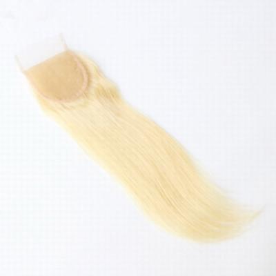 China Natural Hairline With Closure 4*4 Blonde 613 Baby Hair Straight Virgin Brazilian Platinum Lace Closures European Blonde Human Hair 1 Pieces for sale