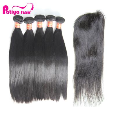 China 9A Silky Straight Virgin Brazilian Hair Bundles With Lace Closure, Cheap Virgin Silky Straight Bundles With Bleach Knots Lace 4x4 Closure for sale