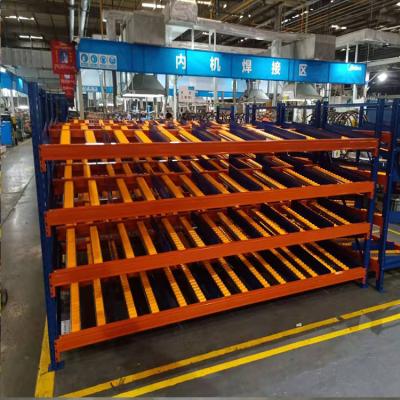 China Fluent Corrosion Protection Roller Track Cardboard Flow Rack Rack Shelves Storage Shelves for sale