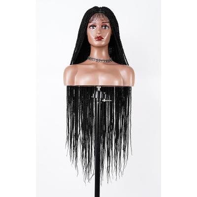 China Ring-X Hair New long black synthetic hair lace front braided wigs Handmade Butterfly Locs FULL lace front Braided wigs box braided lace wig for sale