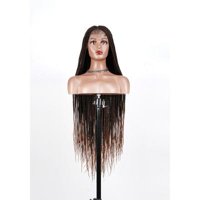 China Ring-X Hair Wholesale Long 32 Inches Full Lace Braided Wig Handmade Box Braided Lace Wigs Afro Full Lace Front Braided Wigs With Baby Hair for sale