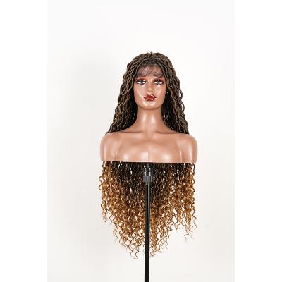 China Ring-X Hair Wholesale Long 32 Inches Full Lace Braided Wig Handmade Box Braided Lace Wigs Afro Full Lace Front Braided Wigs With Baby Hair for sale