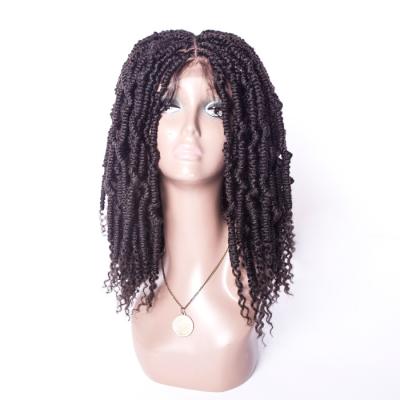 China Spring Curl 1b 20inch bomb twist glance curly twist dreadlocks braided Swisse front lace synthetic hair wig for fashion girls for sale