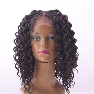 China Afro  Wave 16inch black color twist curly faux locs crochet fashion dreadlocks braid hair lace front synthetic hair wig for black women for sale