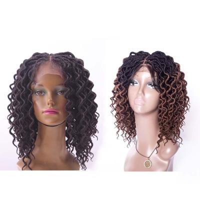 China Afro  Wave 16inch black crochet fashion afro kinky curly passion twist braid dreadlocks faux locs front lace synthetic hair wig for women for sale