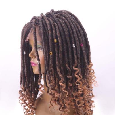 China GYPSY 12inch GYPSY brown color passion twist afro faux locs short curly synthetic african hair braid front lace wigs for black women for sale