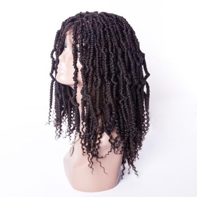 China Afro  Wave black color 20inch glance glueless kinky curly faux locs spring crochet passion twisted synthetic hair front lace girl wigs for sale